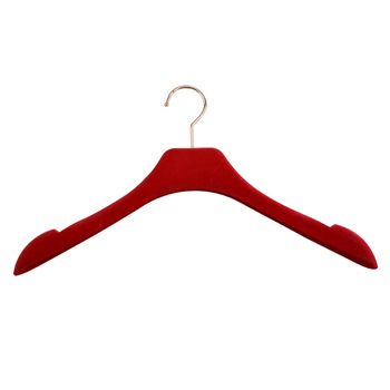 Anti slip shoulder velvet surface red plastic clothing coat top hanger